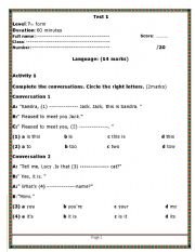 English Worksheet: test 7th form
