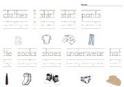 English Worksheet: Clothing Tracing Worksheet