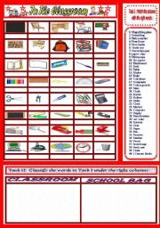 English Worksheet: In the classroom (School supplies)