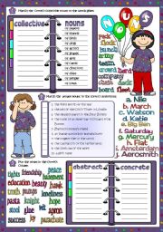 English Worksheet: Parts of speech - NOUNS 2 *Collective; Proper; Abstract - Concrete* (Greyscale + KEY included)