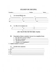 English Worksheet: First EXAM Days of the week and Months 