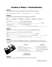 English worksheet: Breakfast at Tiffanys (song)