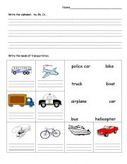 English worksheet: Transportation