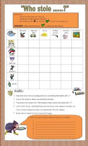 English Worksheet: The Who stole .... ? Mystery + key + teachers note