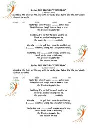 English Worksheet: Song Yesterday