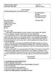 English Worksheet: First term examination