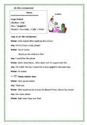 English Worksheet: At the restaurant