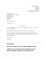 English Worksheet: Job letter exercise