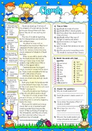 English Worksheet: CLOUDS (B&W+KEY included)