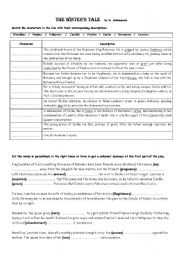 English Worksheet: The Winters Tale characters and  a short summary