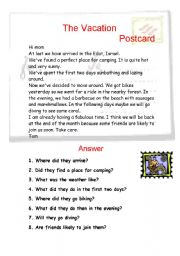 English Worksheet: vacation postcard