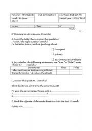 English Worksheet: End term test n 2 8th listening