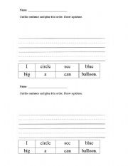 English Worksheet: Putting the Sentence in Order