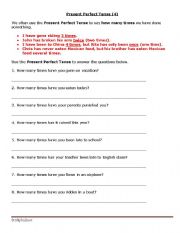 English Worksheet: present erfect