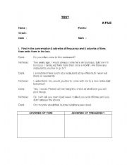 English worksheet: Test, adverbs of time and frequency.