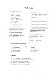 English worksheet: Verb to be 