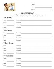 English Worksheet: Presentation Comment Log