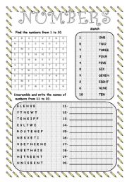 English Worksheet: Numbers 1-20