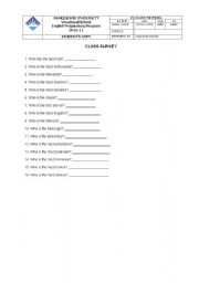 English worksheet: class survey