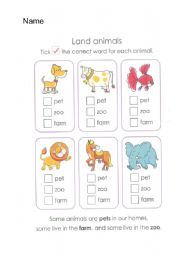 English worksheet: Land Animals