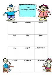 English Worksheet: Class Calender