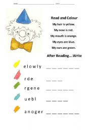 English Worksheet: Clown colours