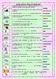 English Worksheet: More serious health problems +key