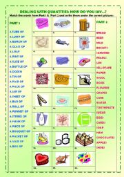 English Worksheet: Dealing with quantites + key