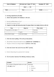 English Worksheet:  2nd Arts test:1: Listening + Language