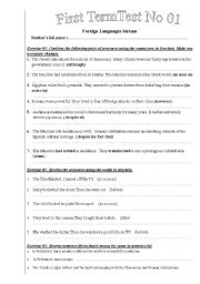 English worksheet: Vocabulary and grammar test