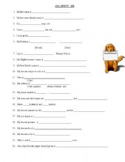 English worksheet: All About Me