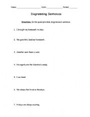 English worksheet: Diagramming Sentences