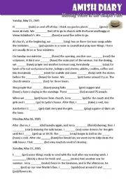English Worksheet: Amish Diary -fill in verbs in the past simple