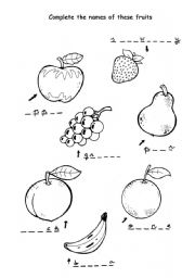 English Worksheet: names of fruit