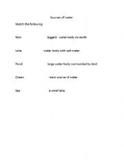 English Worksheet: SOURCES OF WATER