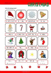 English Worksheet: Christmas Vocabulary (Missing Vowels)