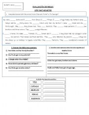 English worksheet: EVALUACION HAVE GOT AND TO BE