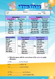 English Worksheet: VERB TO BE - 2 pages