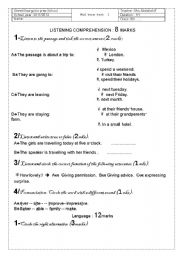 English Worksheet: Mid term test 1 8th form