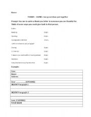 English Worksheet: Thank  you letter and rubric