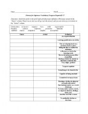 English Worksheet: Flowers for Algernon Vocab Words Progress Reports 15-17