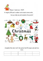English Worksheet: The Naughty Elf, Help me, please!!!!!!