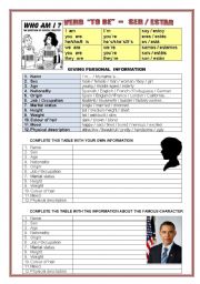 English Worksheet: TO BE: GIVING PERSONAL INFORMATION