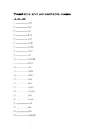 English Worksheet: Countable and uncountable