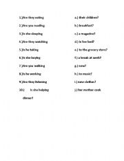 English Worksheet: Present Continuous Matching Worksheet