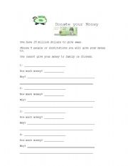 English worksheet: Donate your Money 