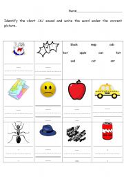 English worksheet: Short A Phonic Worksheet