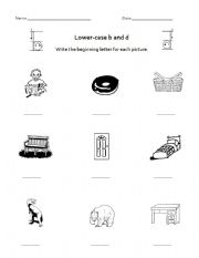 English Worksheet: Lower case b and d