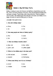 English Worksheet: bobbys party