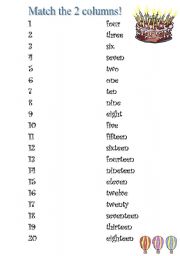 English Worksheet:  quiz for numbers from 1 to 20